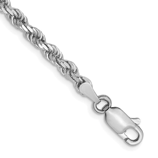 14K White Gold 3mm Diamond- cut Rope Chain 7  inches
