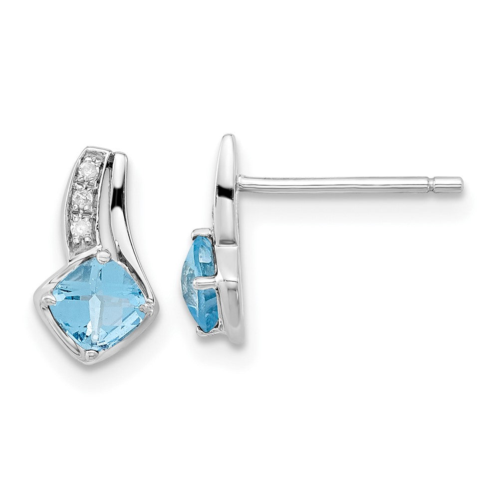 10K White Gold Blue Topaz and Diamond  Earrings