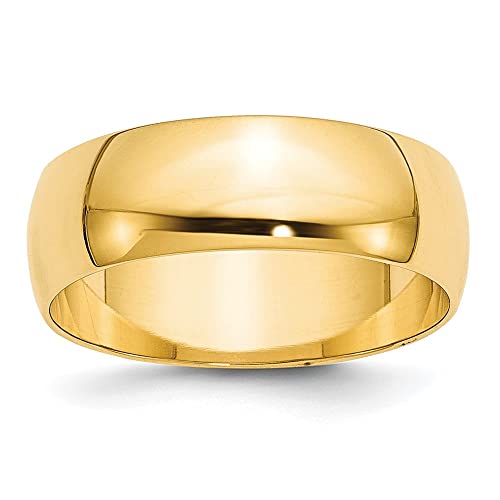 10k Yellow Gold 7mm Lightweight Half Round Wedding Band Size 10.5