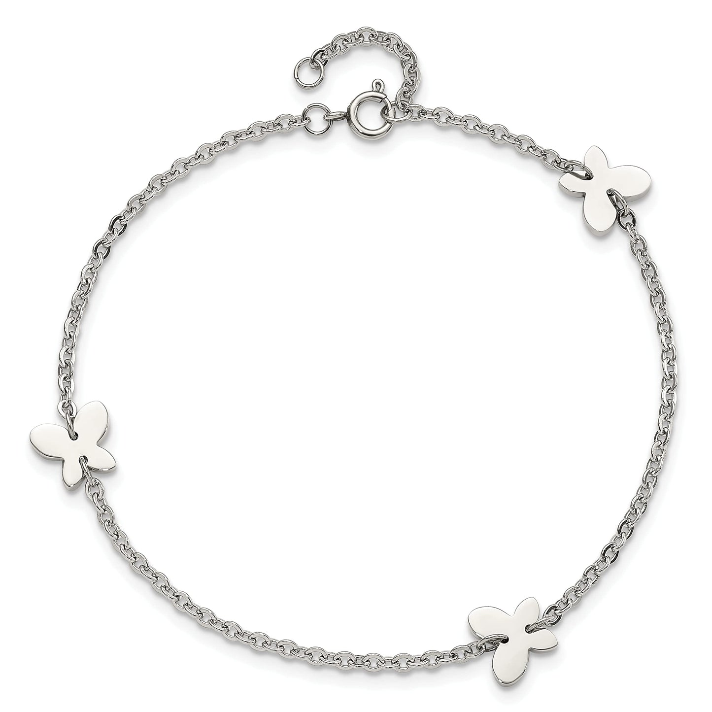 Stainless Steel Polished Butterfly Charms 9in Plus 1in ext Anklet