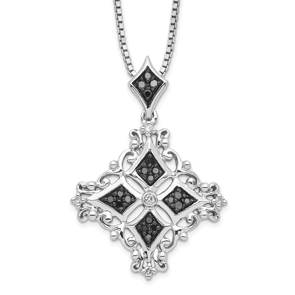 White Night Sterling Silver Rhodium-plated Black and White Diamond 18 Inch Necklace with 2 Inch Extender 18 Inches