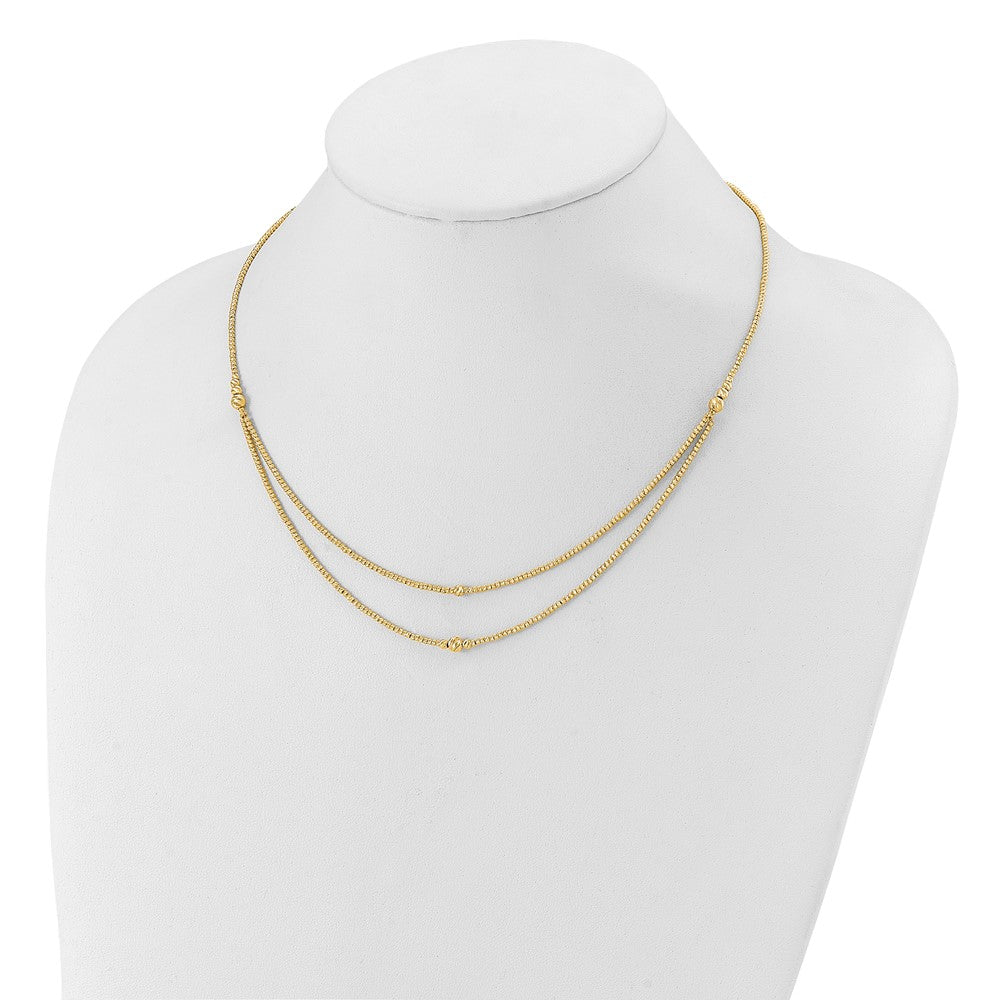 10K Polished and Diamond-cut beads 2-Strand Necklace