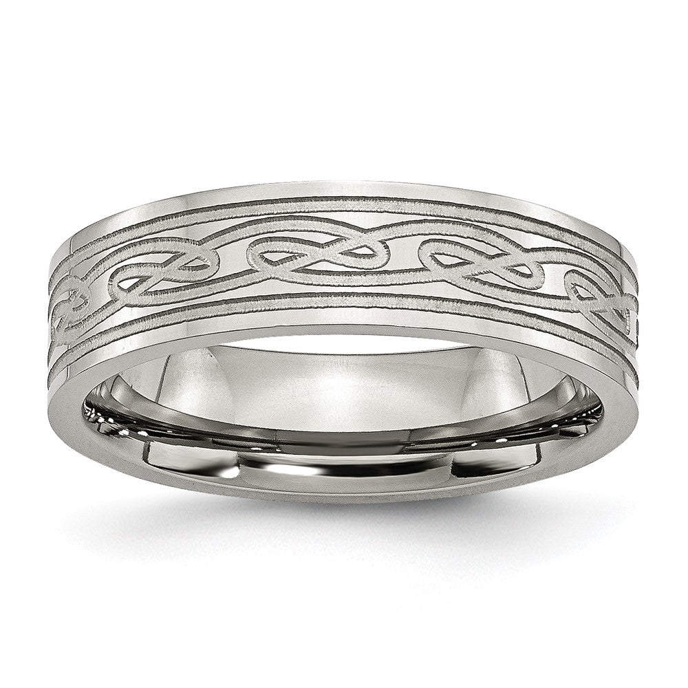Stainless Steel Brushed Celtic Laser Etched 6mm Flat Band Size - 7