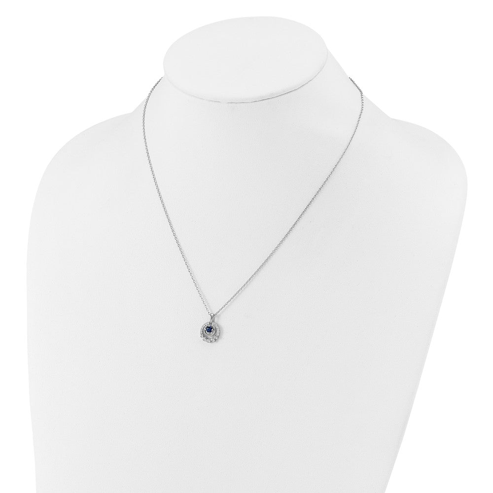 Cheryl M Sterling Silver Rhodium-plated Polished Blue Glass and CZ Circles with 2 Inch Extension Necklace 18 Inches