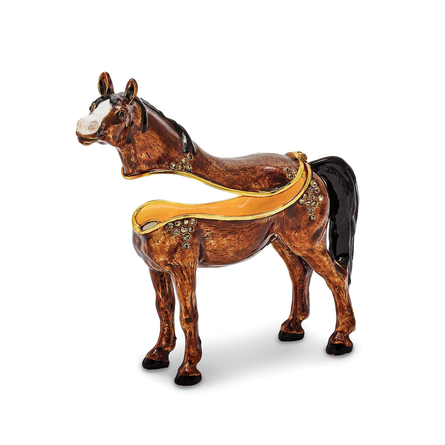 Pewter Enamel Brown Horse Trinket Box