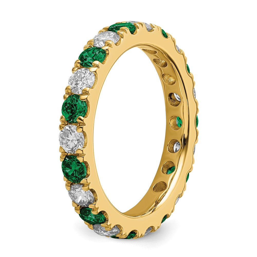 14k 3/4 carat Lab Grown Diamond VS/SI+ G+ and Lab Created Emerald Size 4.5 Eternity Band