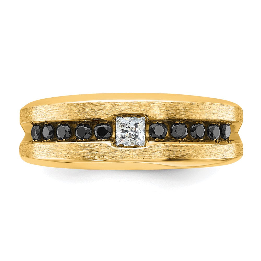 10k Yellow Gold with Black Rhodium IBGoodman Men's Polished and Brushed Black and White Diamond Ring