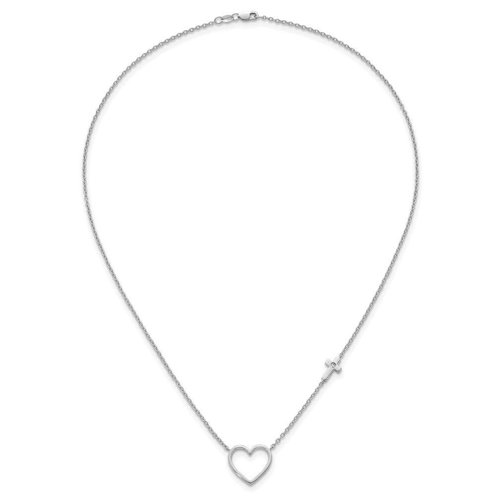White Ice Sterling Silver Rhodium-plated Diamond Heart and Cross 18 inch Necklace plus 2 inch Extender