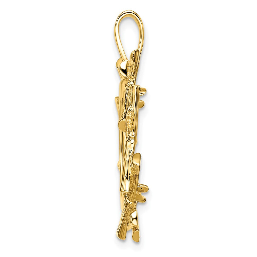 Wideband Distinguished Coin Jewelry 14k Polished and Textured Overlap Bamboo 18.0mm Prong Coin Bezel Pendant