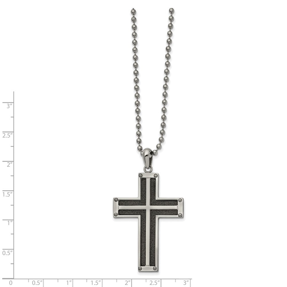 Stainless Steel Polished Black IP-plated Laser cut Cross 22in Necklace