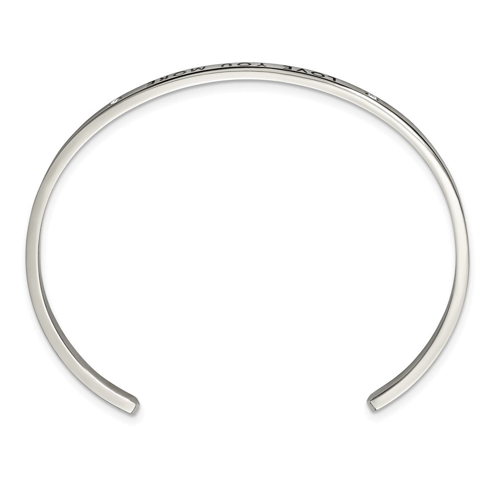 Stainless Steel Polished Enamel/Crystal LOVE YOU MORE 3mm Cuff Bangle 6.75 inches