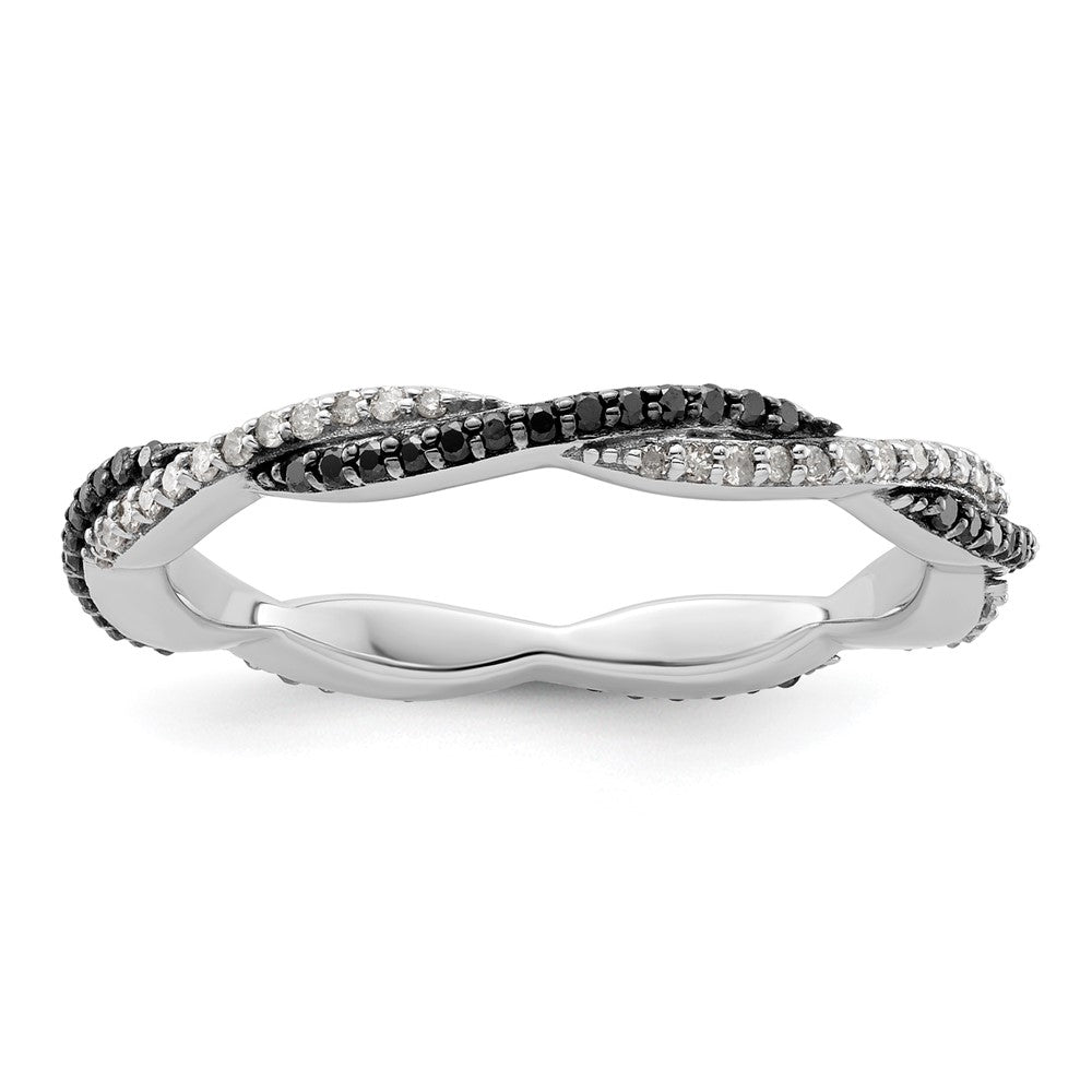 Sterling Silver Stackable Expressions Polished Black/White Dia Ring Size -9