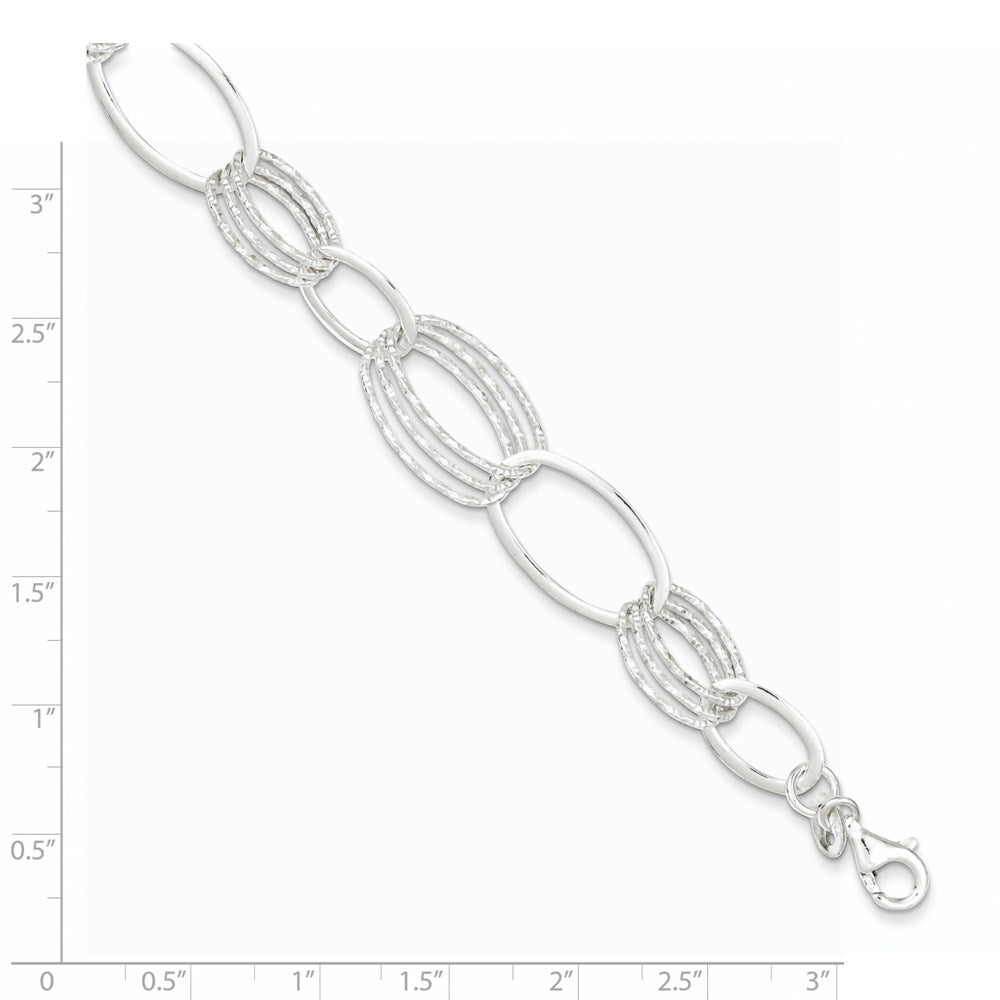 Sterling Silver Polished and Textured Oval Link Bracelet 7.5 inches
