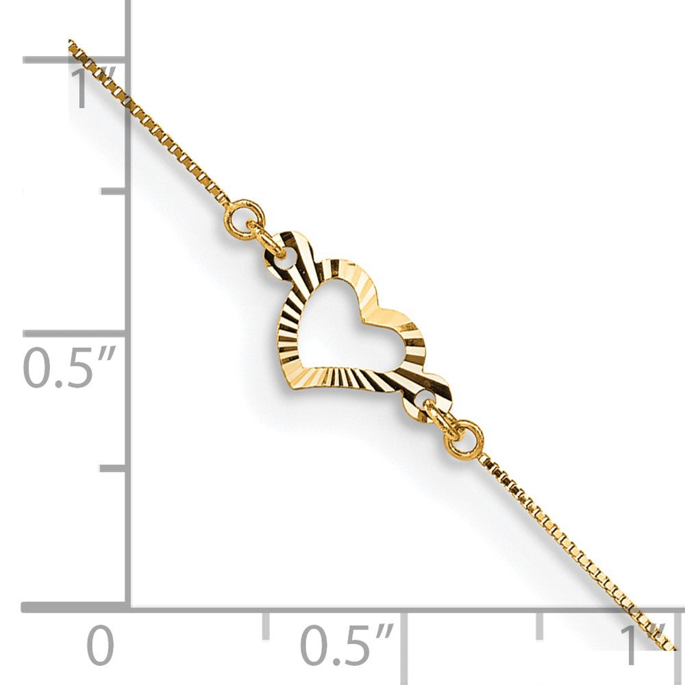 14k Adjustable Heart 9in Plus 1in ext Anklet 9 inches