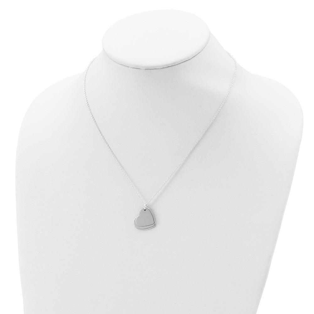 Sterling Silver Polished Double Heart Necklace 18 Inches