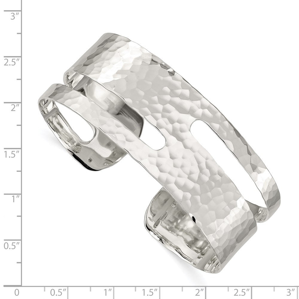 Sterling Silver Solid Polished Hammered Fancy Cuff Bangle Bracelet 8 inches