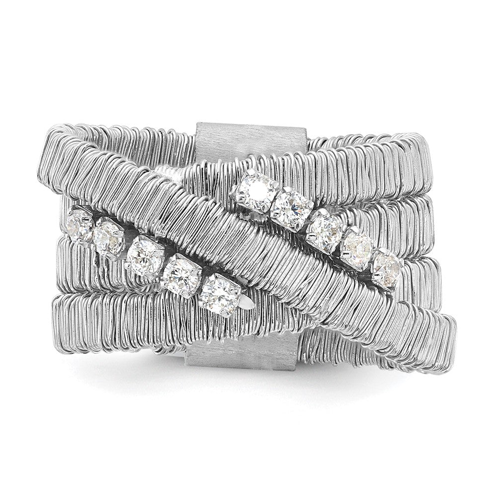 Sterling Silver Rhodium-plated CZ 4 Row Wire Wrapped Size 9 Ring