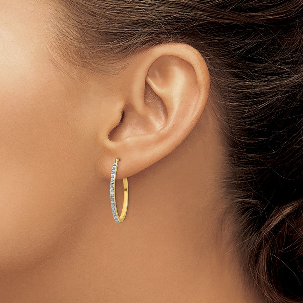 14k Diamond Fascination Oval Hinged Hoop Earrings
