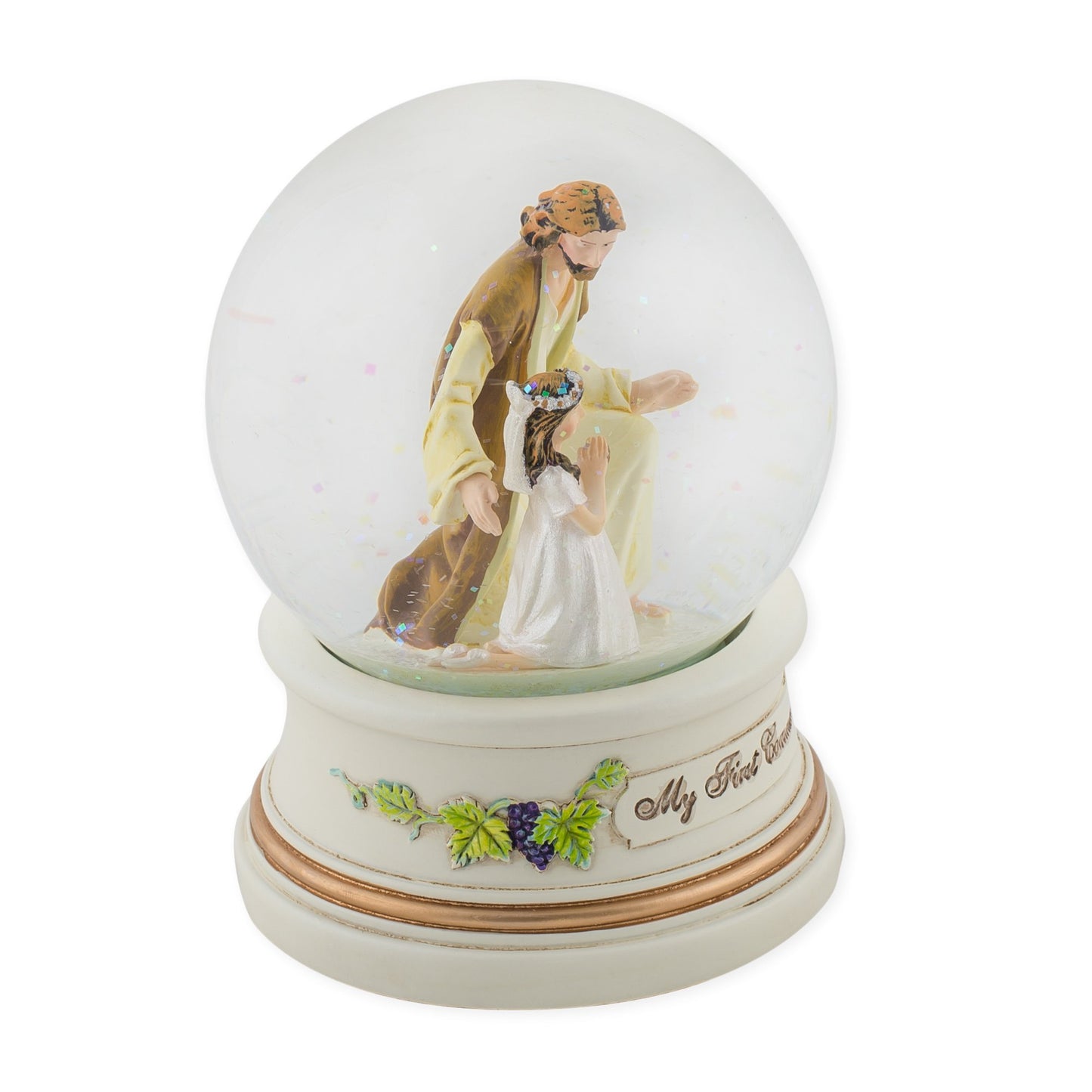 Roman 41509 Jesus with Girl First Communion 5.5 Inch Musical Glitter Dome Globe