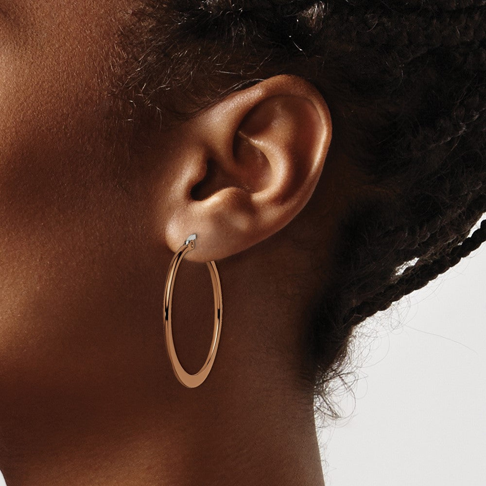 Stainless Steel Polished Brown IP-plated 34mm Diameter Hoop Earrings