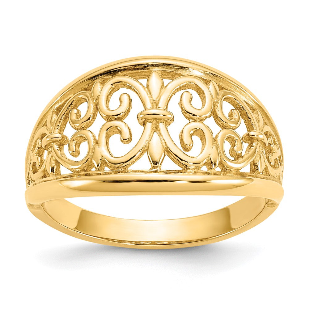 14K Fleur-De-Lis Tapered Ring Size 7