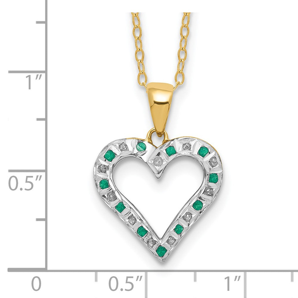 Diamond Fascination Diamond Mystique Sterling Silver 18K Gold-plated Diamond and Emerald Heart 18 Inch Necklace 18 Inches