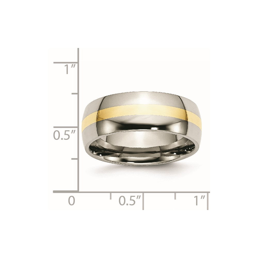 Titanium Polished w/14k Yellow Inlay 8mm Band Size - 8.5