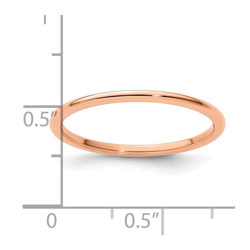 10K Rose Gold 1.2mm Half Round Polished Stackable Band Size 8