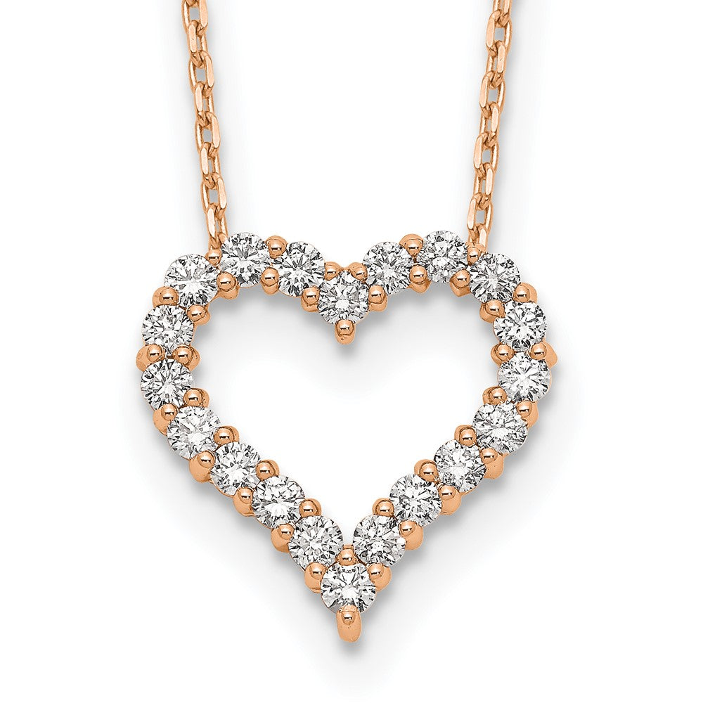 True Origin 14k Rose Gold 1 carat Lab Grown Diamond VS DEF 18 inch Open Heart Pendant Necklace