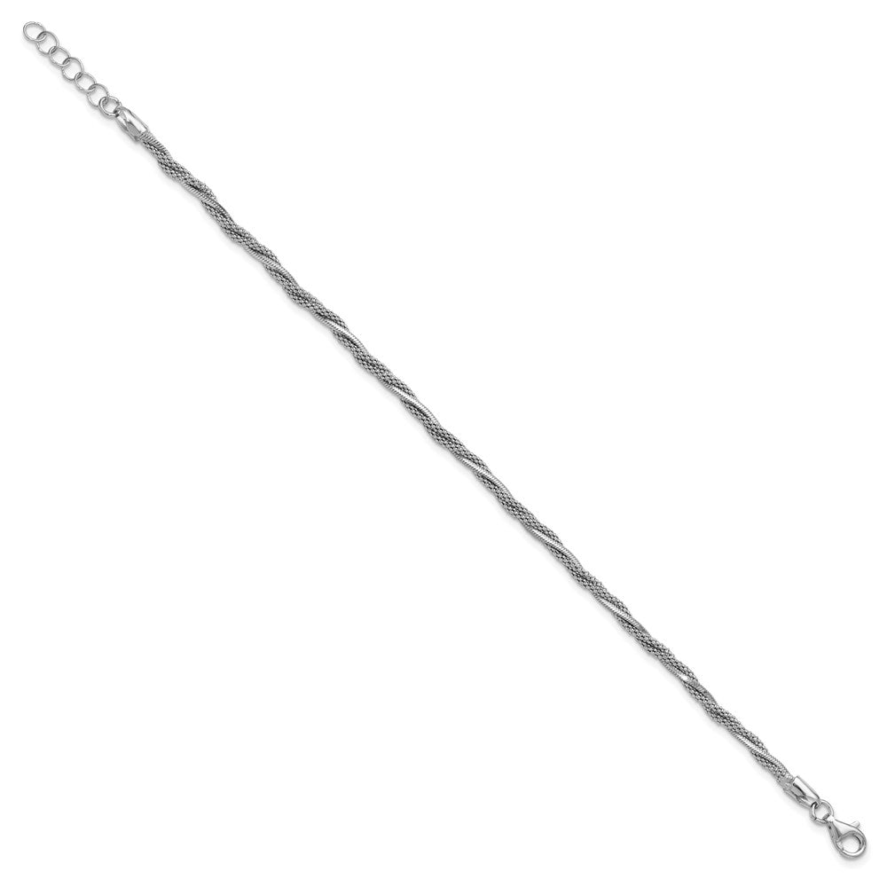 SS RH-plated Polish/Texture Braided w/ .75in ext. Bracelet 7.75  inches