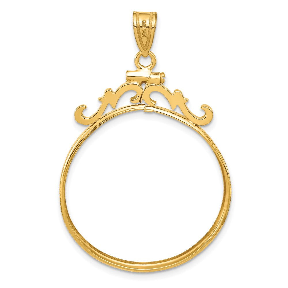 Wideband Distinguished Coin Jewelry 14k Polished French Scroll 27.0mm x 2.35mm Screw Top Coin Bezel Pendant