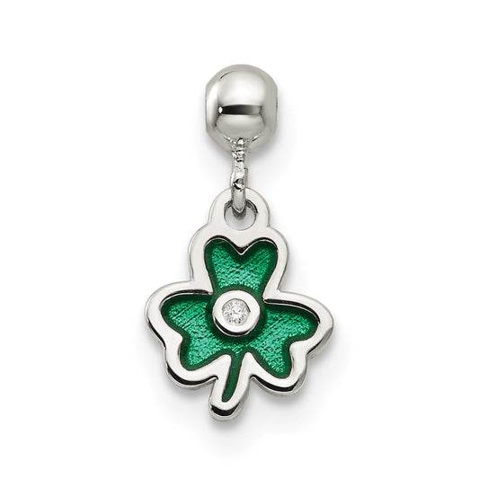 Mio Memento Sterling Silver Enamel with CZ Dangle Clover Charm
