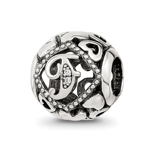 Sterling Silver Reflections CZ Letter F Bead