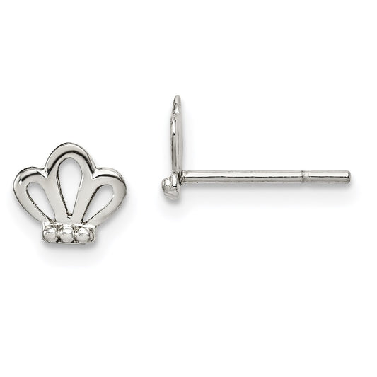 Sterling Silver Polished & Beaded Tiara Children's Post Earrings