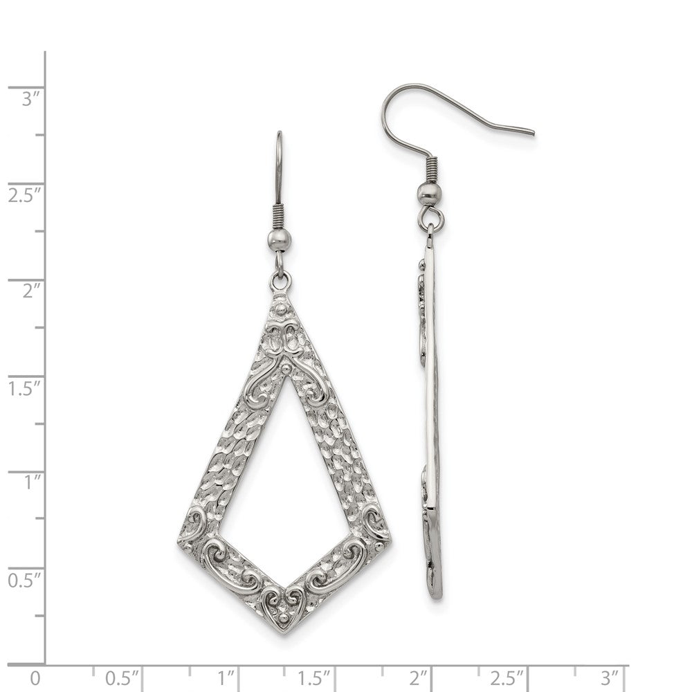 Stainless Steel Polished Textured Ornate Geometric Dangle Earrings