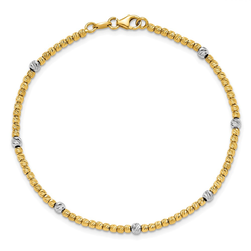 14K Two-tone Polished D/C Beaded Bracelet 7.5  inches