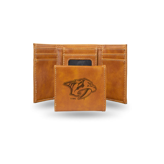 Nashville Predators  Laser Engraved Brown Trifold Wallet