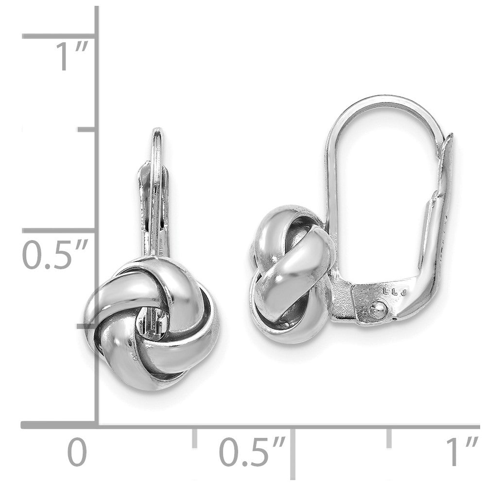 14K w/ White Rhodium Plating Polished Love Knot Leverback Earrings