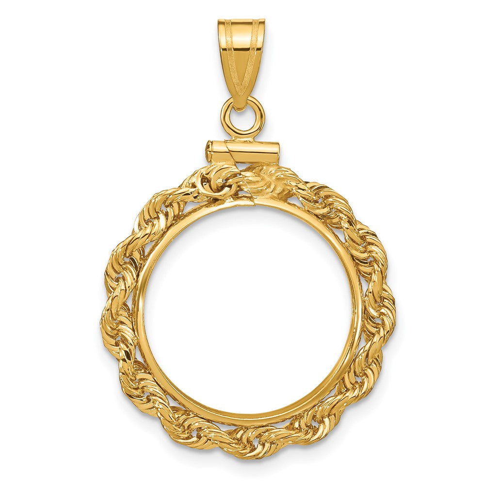 Wideband Distinguished Coin Jewelry 14k Polished Rope 18.0mm x 1.35mm Screw Top Coin Bezel Pendant