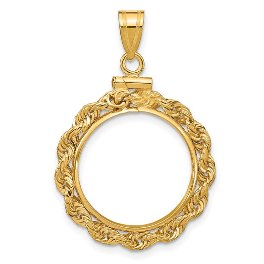 Wideband Distinguished Coin Jewelry 14k Polished Rope 18.0mm x 1.35mm Screw Top Coin Bezel Pendant