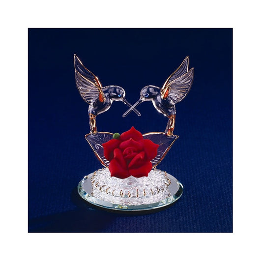Hummingbirds & Red Rose Glass Figurine