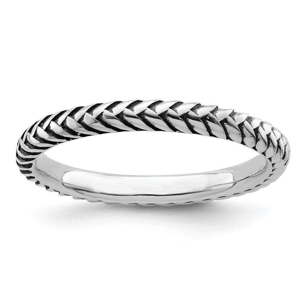 Sterling Silver Stackable Expressions Antiqued Ring Size -8