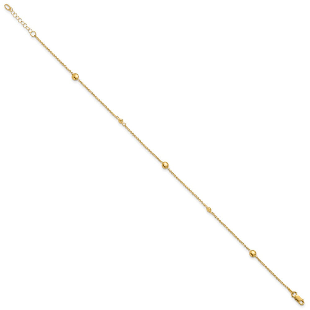 10K Polished and Dia-cut Fancy 10in Plus 1in ext. Anklet
