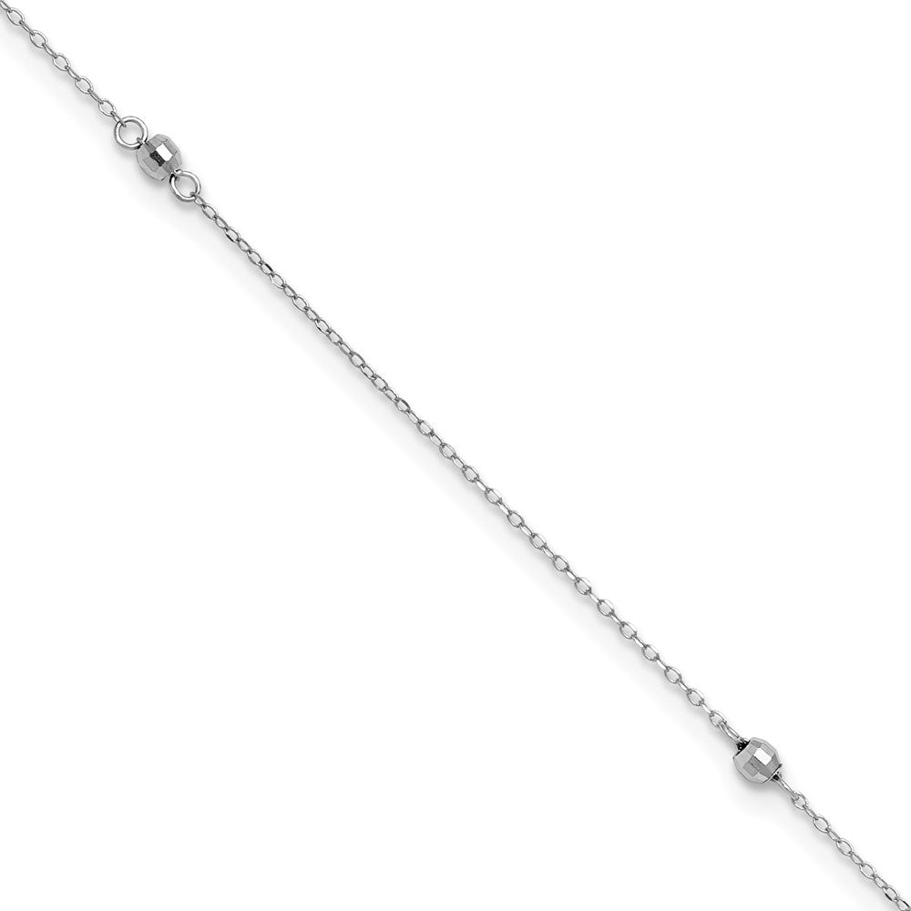 14K White Gold Mirror Beaded 9in Plus 1in ext. Anklet 9 inches