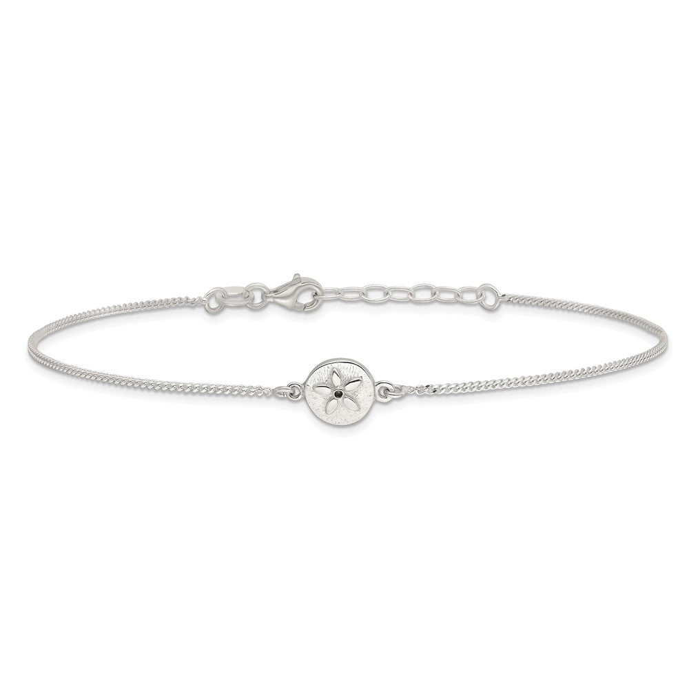 Sterling Silver with CZ Sand Dollar 9in Plus 1 in Ext. Anklet 9 inches