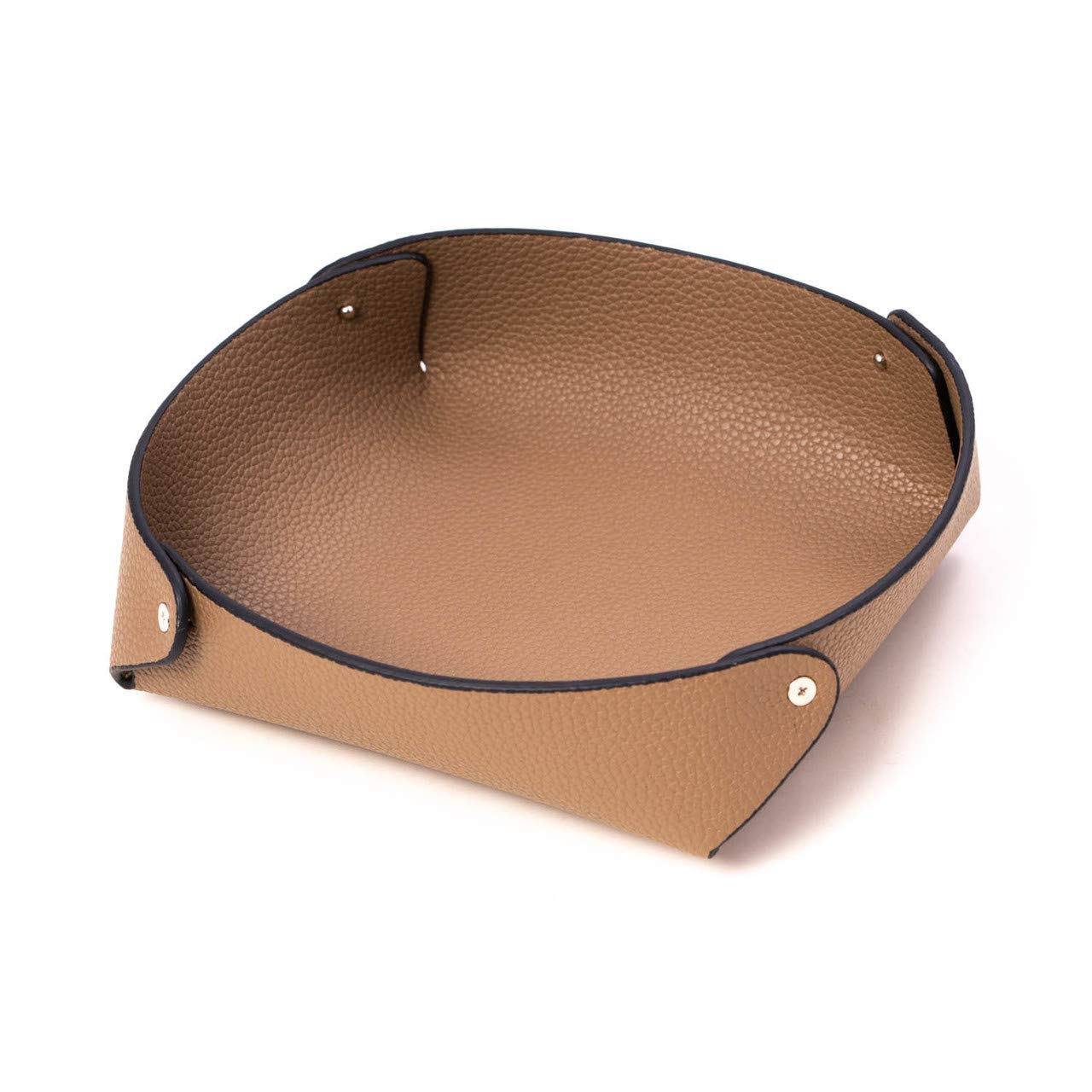 Leather Catchall Valet Tray In Lay Flat Design - Taupe