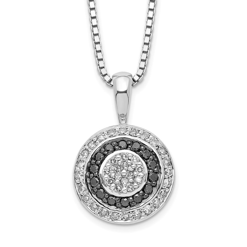 White Night Sterling Silver Rhodium-plated Black and White Diamond Circle Pendant 18 Inch Necklace with 2 Inch Extender 18 Inches
