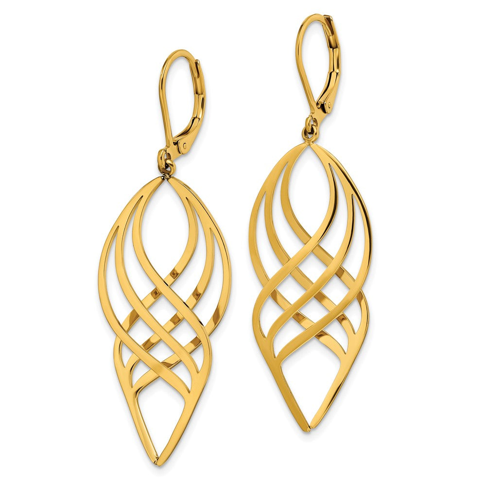 Stainless Steel Polished Yellow IP-plated Twisted Dangle Leverback Earrings