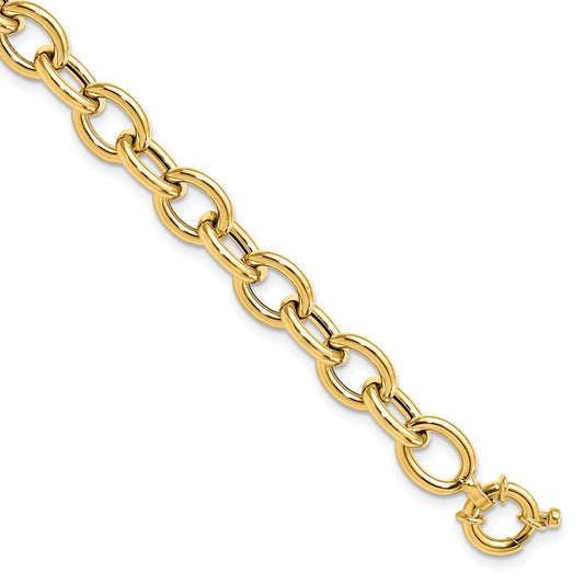 14K Polished Cable Oval Link Bracelet 7.5  inches