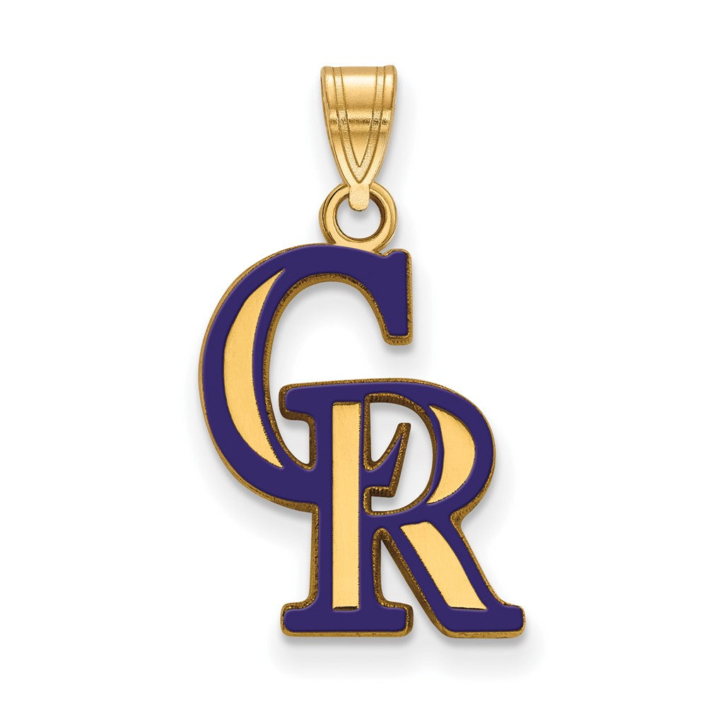 Sterling Silver Gold-plated MLB LogoArt Colorado Rockies C-R Medium Enameled Pendant